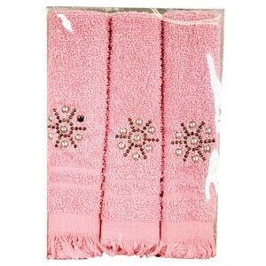 3 Pcs Vintage Victory Guest Towels w/Beaded Accents Pink 6"x8" Original Box